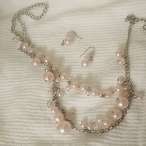 Beautiful pink pearl type necklace and earrings